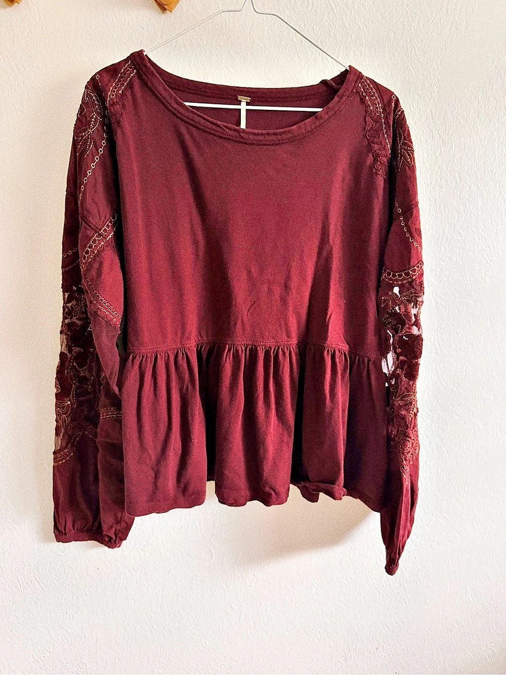 Free People Burgundy Floral Blouse